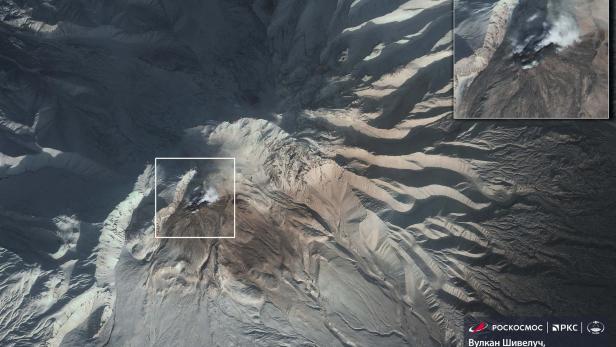 FILE PHOTO: A satellite image shows the Shiveluch volcano on the Russia's Kamchatka peninsula