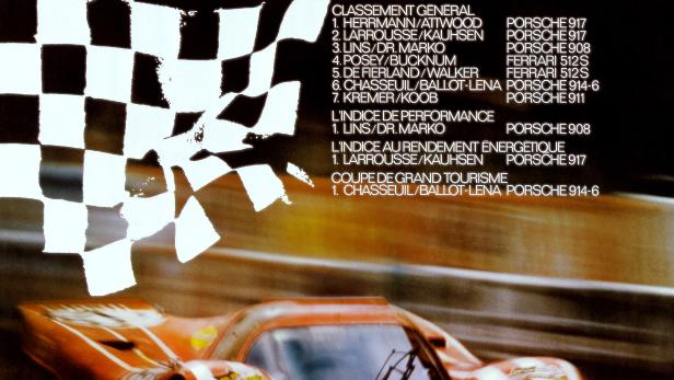 Ein roter Porsche 917 beim 24-Stunden-Rennen von Le Mans 1970.