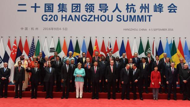 Gruppenfoto beim G-20-Treffen der Staats- und Regierungschefs der wichtigsten Industrie- und Schwellenländer in Hangzhou