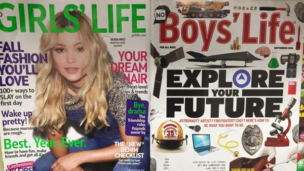 Die Cover der Zeitschriften „Girls' Life“ und „Boys' Life“ nebeneinander.