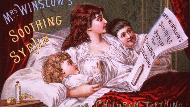 Im 19. Jahrhundert bekamen zahnende Kinder mit dem „Mrs. Winslow’s Soothing Syrup“ ein Mittel, das vor allem aus Morphium und Alkohol bestand.