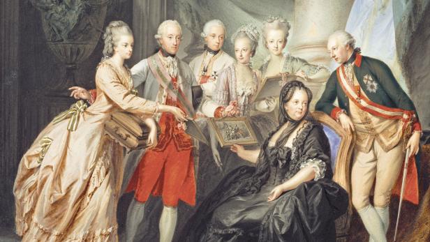 Während einer Bildungsreise (&quot;Grand Tour&quot;) durch Italien fiel 1776 der Startschuss zur umfassenden Sammeltätigkeit des Paares. Das Bild &quot;Kaiserin Maria Theresia im Kreise ihrer Kinder&quot; von 1776 zeigt, wie das Paar der Kaiserin ein aus Italien mitgebrachtes Bild präsentiert.