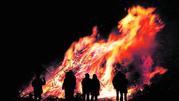 A crowd at Walpurgis night bonfire