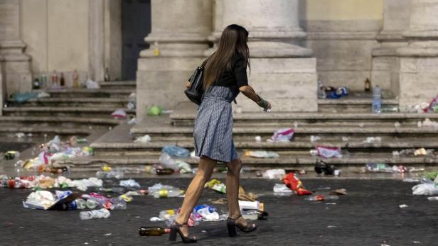 The garbage left by Real Betis fans before the match at the Stadio Olimpico