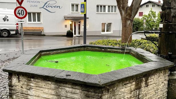 Klima-Aktivisten färbten in Vorarlberg 20 Brunnen grün ein