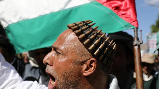 Demonstration against recent Israel's air strikes in the Gaza Strip, in Sanaa