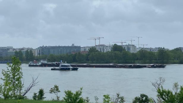 Starkregen in Wien: Schubverband knallt gegen Brigittenauer Brücke