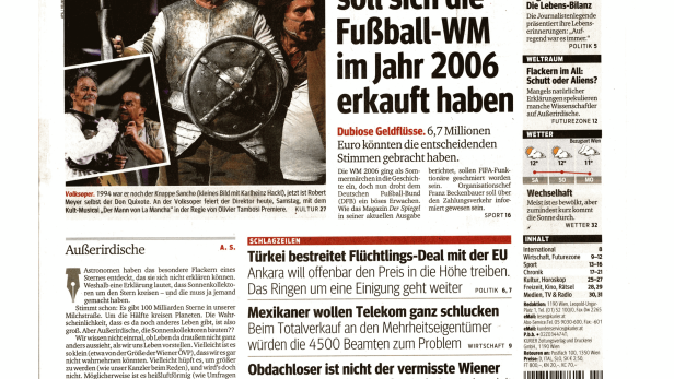 Schlagzeile vom 17.10.2015Deutschland soll sich die Fußball-WM im Jahr 2006 erkauft habenKurier
