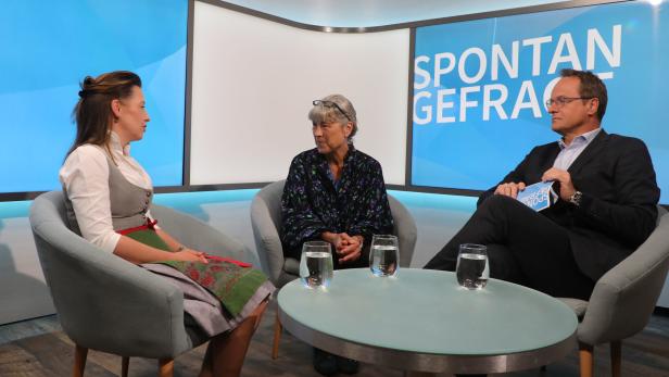 Gastronomin Eva-Maria Gensbichler im Gespräch mit Kardiologin Irene Lang und Moderator Markus Hengstschläger.