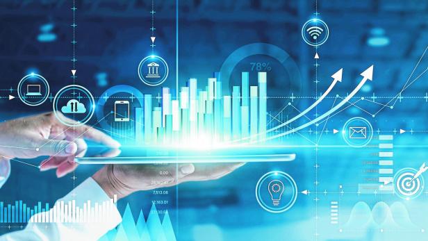 Businessman using tablet analyzing sales data and economic growth graph chart. Business strategy. Abstract icon. Digital marketing.