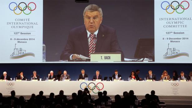 Thomas Bach spricht auf der 127. Session des Internationalen Olympischen Komitees in Monaco.
