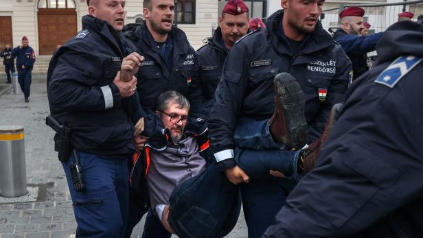 Im April wurde Hadházy weggetragen, nachdem er einen Zaun vor dem Premier-Büro zerstört hatte.