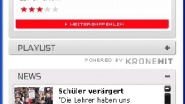 Ein Screenshot der Krone.at Radio-Website mit dem aktuellen Song „Let It Grow“ von Eric Clapton.