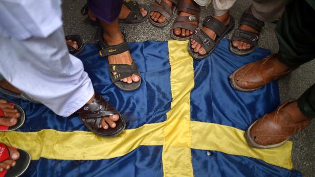Zwischen Schweden und muslimisch geprägten Ländern hat es zuletzt heftige Spannungen gegeben. Im Bild: Proteste in Pakistan gegen Koran-Schändungen