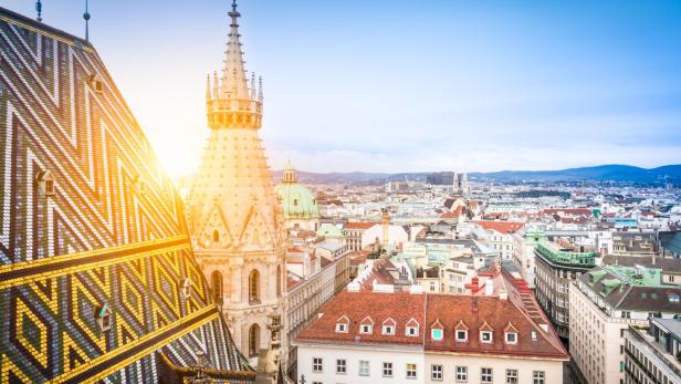 Vienna skyline with St. Stephen's Cathedral roof, Austria