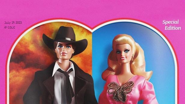 Eine „Barbenheimer“-Sonderedition mit Barbie- und Oppenheimer-Puppen in einer Spielzeugverpackung.