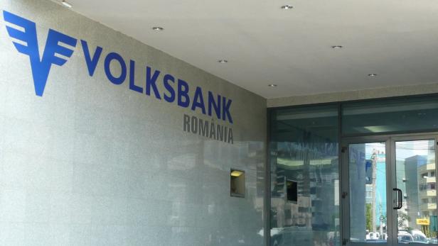 Eingangsbereich einer Filiale der Volksbank Romania.