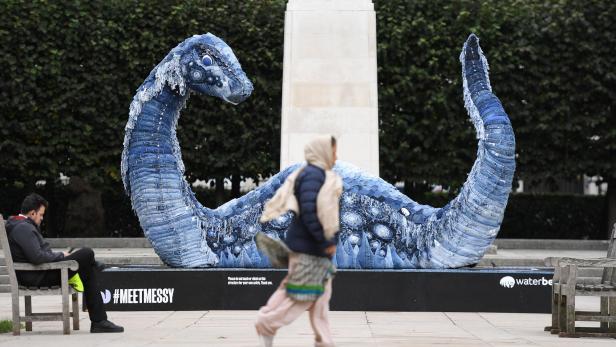 Sculpture of Loch Ness made from recycled denim jeans 