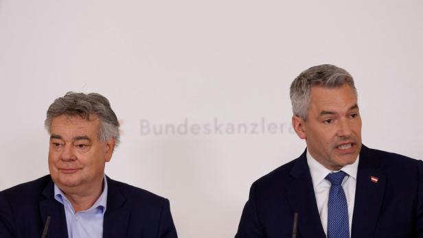 Austrian Chancellor Nehammer and Vice Chancellor Kogler address the media in Vienna