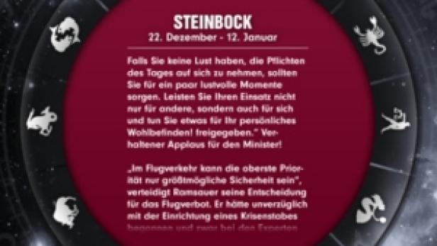 Eine astrologische Darstellung des Sternzeichens Steinbock mit zugehörigem Text.