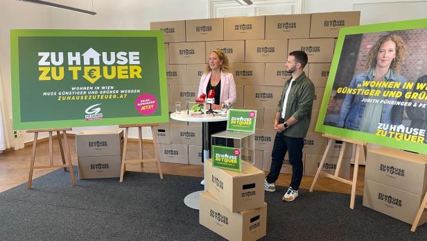 Judith Pühringer und Peter Kraus prsäentieren die Kampagne im Grünen Rathausklub