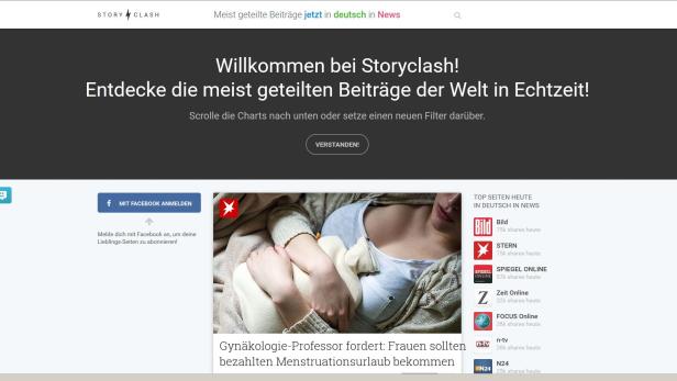 Screenshot der Storyclash-Website mit Nachrichtenartikeln.