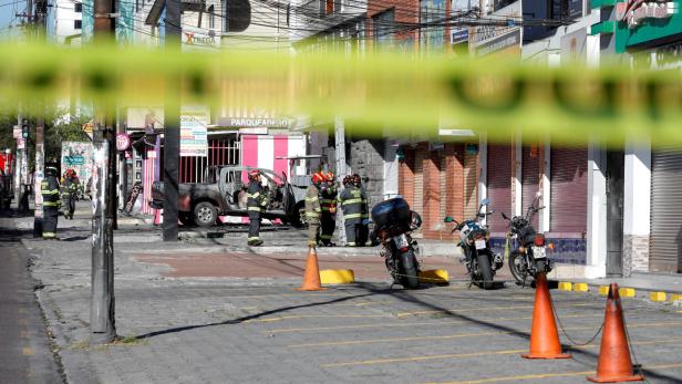 Site of a car explosion in Ecuador
