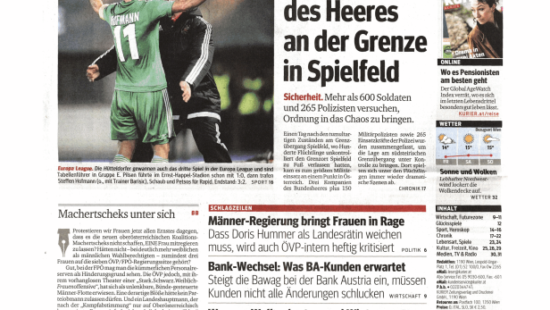 Titelseite der Zeitung „Kurier“ vom 23. Oktober 2015.