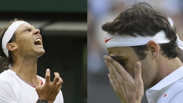 Zwei Tennisspieler, einer schreit und der andere verdeckt sein Gesicht mit der Hand.