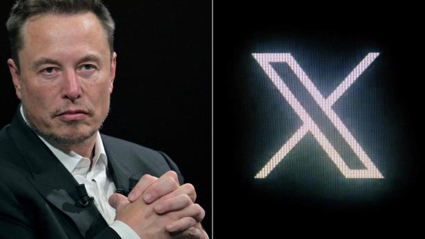 Elon Musk vor Logo von X