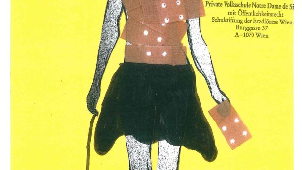 Eine stilisierte Zeichnung eines Mädchens mit einem Pudel an der Leine.