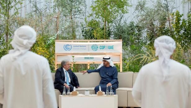 President of the United Arab Emirates Sheikh Mohamed bin Zayed Al Nahyan meets with Secretary-General of the United Nations Antonio Guterres, in Dubai