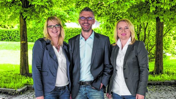 Thx for! Die Botschafter des Positiven, Entwickler der neuen App: Beate Enengl, Heinrich Enengl, Verena Hahn-Oberthaler (v. li.)