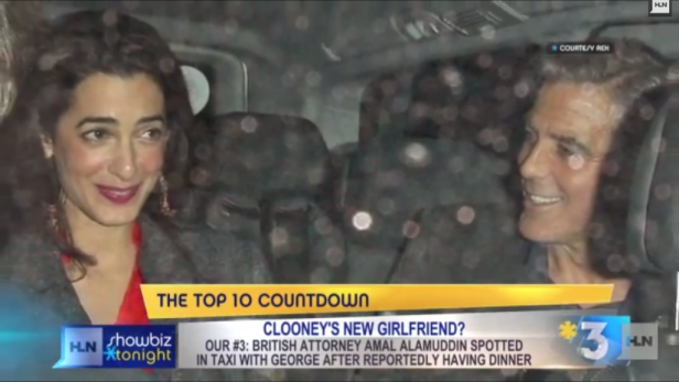 George Clooney und Amal Alamuddin (mutmaßlich seine neue Freundin) in einem Taxi.