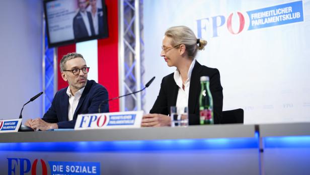 Archivbild: FPÖ-Chef Herbert Kickl und AfD-Chefin Alice Weidel im September 2023: Im EU-Parlament sind nicht alle Rechtsparteien so gleich gesinnt.