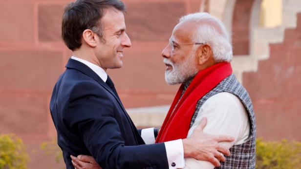 Frankreichs Präsident Emmanuel Macron besuchte Ende Jänner Indien und traf Premier Narendra Modi.