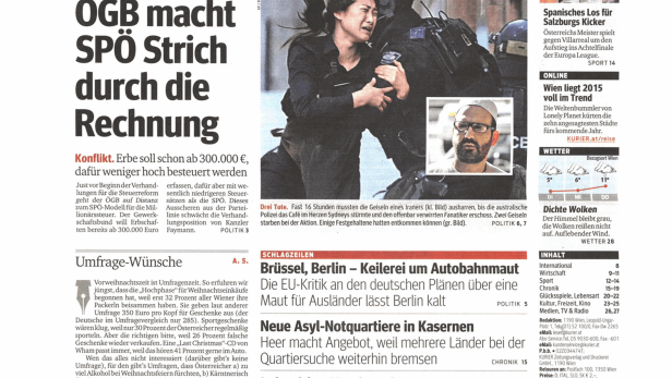 Schlagzeile vom 16.12.2014Steuerplan: ÖGB macht SPÖ Strich durch die RechnungKurier