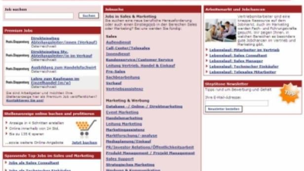 Die Webseite „Sales & Marketing“ von StepStone mit Suchfunktion und Jobangeboten.