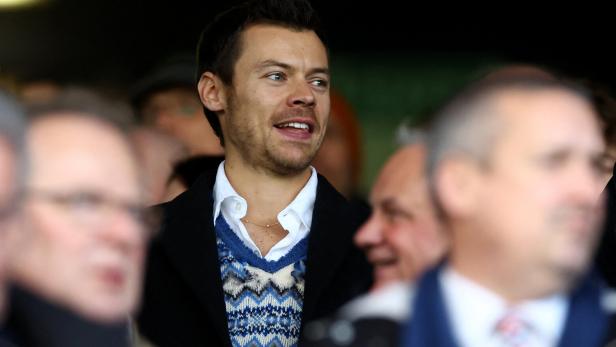 Harry Styles schaut bei einer Veranstaltung auf der Tribüne zu.