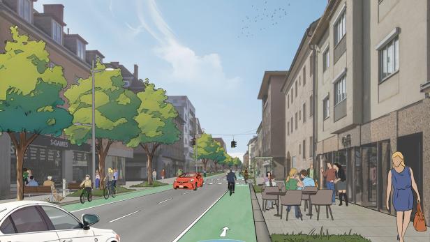 Die Visualisierung ist ein erster Versuch, wie der Grazer Straßen-Boulevard nach dem Rückbau aussehen könnte