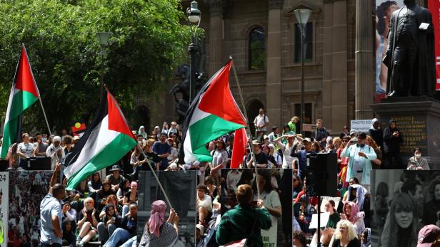 Palästina-Flaggen bei Protest in Melbourne