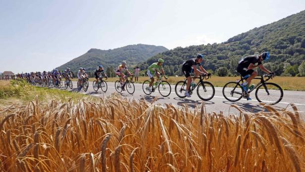 The pack of riders cycles on its way during the 16