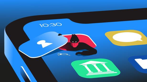 Hacker getting out of the smartphone app vector illustration