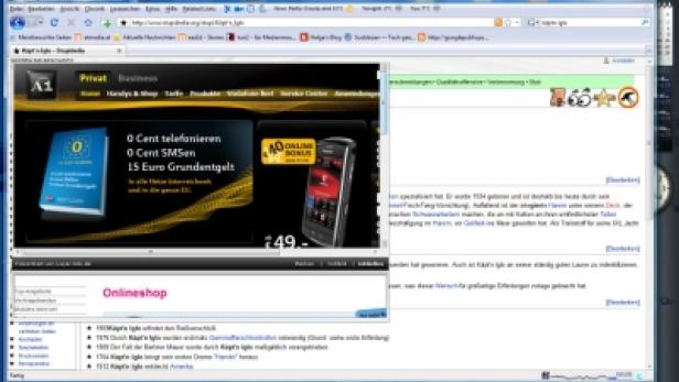 Ein Screenshot eines Computers mit geöffneten Browserfenstern, die verschiedene Webseiten anzeigen.