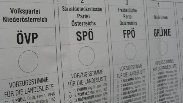 Amtlicher Stimmzettel, Landtagswahl, Niederösterreich, 2013, 3. März, Wahl, Wahlzettel