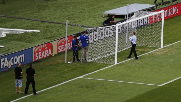 Technicians test the new goal-line technology syst