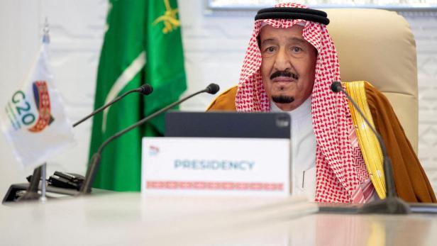 FILE PHOTO: Saudi King Salman bin Abdulaziz gives virtual speech during an opening session of the 15th annual G20 Leaders' Summit in Riyadh