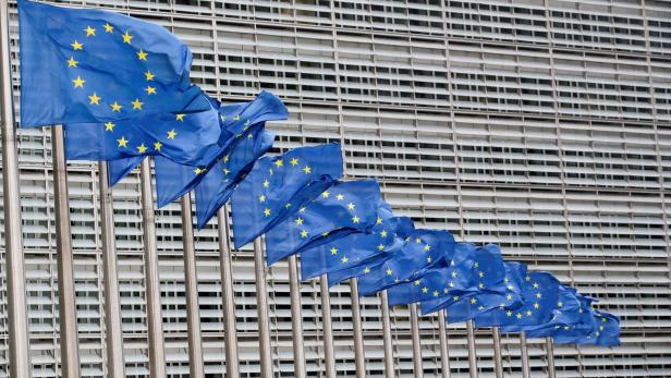 FILE PHOTO: Flags flutter outside EU Commission in Brussels