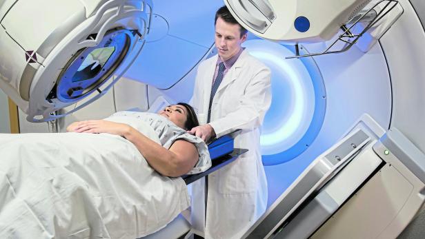 Woman receiving Radiation Therapy Treatments for Cancer