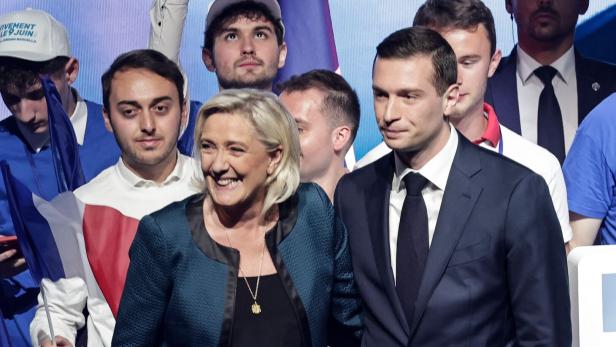 Marine Le Pen und ihr Mann für den Europawahl-Sieg, Jordan Bardella